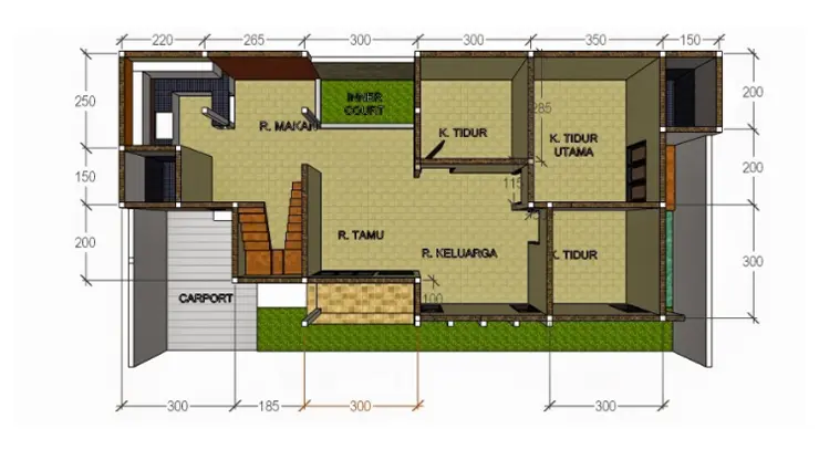 Denah Rumah 6x12 Menyamping